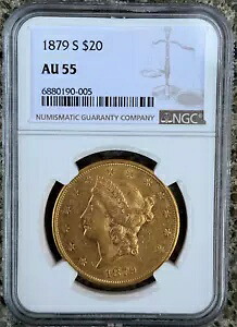 1879年 S 20ドル金貨 ダブルイーグル NGC AU 55、良好な日付の金貨｜WORLD RESOURCE【KING店】