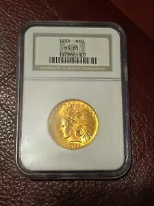 1932年 10ドル インディアンヘッドイーグルゴールド NGC MS65 ジェム 未流通コイン オールドホルダー PQ USA｜WORLD RESOURCE【KING店】
