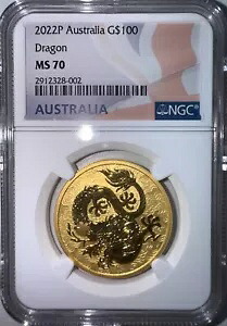 2022年 オーストラリア 1オンス 金貨 中国神話と伝説 ドラゴン NGC MS70 NGC Pop 124｜WORLD RESOURCE【KING店】