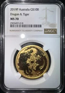 2019年 オーストラリア 1オンス 金貨 中国神話・伝説 龍虎 NGC MS70｜WORLD RESOURCE【KING店】