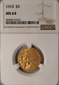 1910年 5ドル金貨 インディアンハーフイーグル MS 64 NGC｜WORLD RESOURCE【KING店】