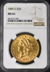1885-S 20ドル金貨 リバティヘッド ダブルイーグル - NGC MS61 - ?COINGIANTS?｜WORLD RESOURCE【KING店】