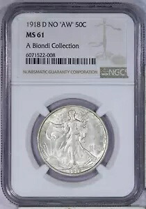 1918-D ウォーキング・リバティ・ハーフドル 50セント NGC MS61 - AWバリエーションなし - トップPOP! LB｜WORLD RESOURCE【KING店】