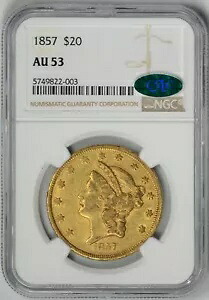 1857年 20ドル金貨 リバティ NGC AU53 CAC * タイプ1 20ドル * #5749822-003|WORLD RESOURCE【KING店】