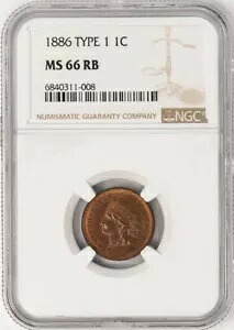 1886年インディアンヘッドセント1セントタイプ1 MS66 RB NGC 948404-1