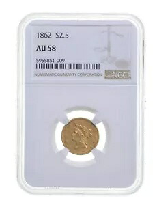 1862年 AU58 $2.50 リバティヘッド ゴールド クォーターイーグル - グレードNGC *3668