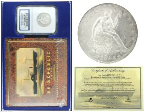 1855/54年 SS リパブリック難破船 50セント アローズ シーテッド リバティ NGC ハーフドルコイン