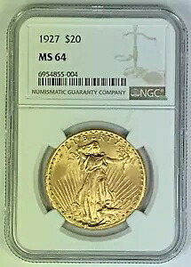 1927年 20ドル セント・ゴーデンズ ダブルイーグル金貨 NGC MS 64