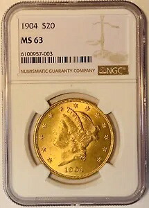 1904年 リバティヘッド 20ドル金貨 ダブルイーグル NGC MS 63