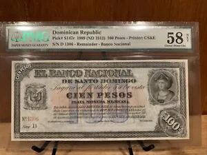 ドミニカ共和国 Banco Nacional 100 ペソ 1889 (ND 1912) PS 147R 残り AU