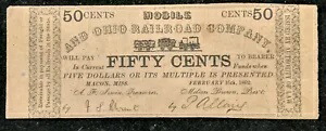 1862 年 50 セント移動体およびオハイオ鉄道会社。メーコン・ミシシッピ州。とても珍しいです！