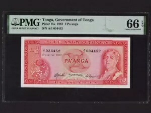 トンガ:P-15a,2 パアンガ 1967 * クイーン サローテ III * PMG ジェム UNC 66 EPQ *