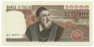 20000 リラ BANCA D'ITALIA TIZIANO 1975/02/21 qFDS
