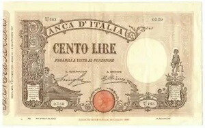 100 リラ BARBETTI GRANDE B MATRICE LATERALE TESTINA FASCIO 07/10/1929 BB/SPL