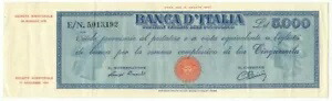 5000 リラ TITOLO PROVVISORIO MEDUSA REPUBBLICA ITALIANA 28/01/1948 BB/SPL