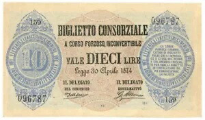 10 リラ BIGLIETTO CONSORZIALE REGNO D'ITALIA 1874/04/30 qFDS