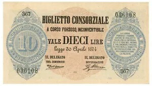 10 リラ BIGLIETTO CONSORZIALE REGNO D'ITALIA 1874/04/30 qFDS