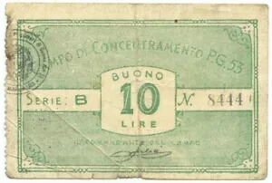 10 リラ プリジョニエリ ゲッラ カンポ コンセントラメント N. 53 ウルビサリア 1939/1945 BB-