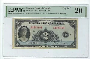 1935 年 カナダ銀行 2 ドル紙幣 BC-3 PMG 20