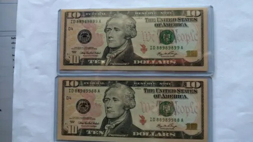 連邦準備銀行紙幣シリーズ 2006 $10.00 リピーター番号 新しい鮮明な紙幣。!!!+++