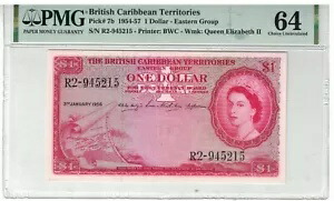 英国カリブ海地域 1 ドル 1956 P7b PMG 64 Choice UNC