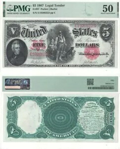 1907 年 $5 法定通貨札 F-87 PMG AU-50