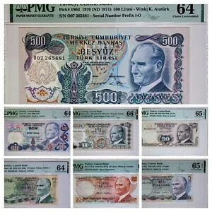 - ロット PMG - トルコ 6. すべての紙幣の排出。 5、10、20、50、100、500、1000リラ