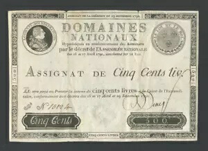 フランス 500 フラン 1790 Assignat Very Fine TTB 世界紙幣