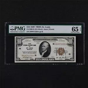 1929 (FRBN) セントルイス ミズーリ Fr.1860-H (HA ブロック) 10 ドル PMG 65EPQ 宝石 UNC