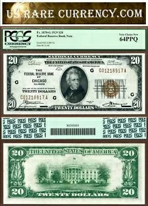 1929 年 $20 連邦準備銀行券 PCGS Very Choice New 64PPQ FR-1870-G シカゴ
