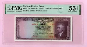 トルコ 2,5 TL 1930-47 P140 aUNC PMG 55 (TK16 644)