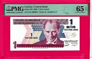 トルコ 1 YTL P216 2005 レア プレフィックス ---A41---GEM UNC PMG 65 EPQ (TK16 678)