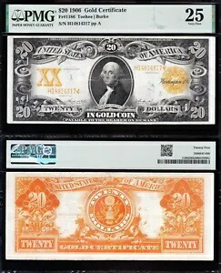 素敵な SCARCE 大胆で鮮明な VF+ Fr. 1186 ティーヒー 1906 $20 ゴールド証明書! PMG25！