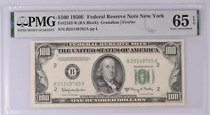1950E $100 連邦準備券ニューヨーク FR# 2162-B MS-65 EPQ PMG 認定