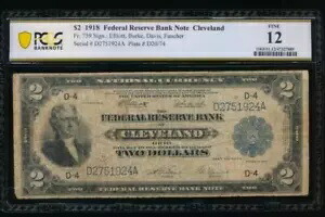 AC Fr 759 1918 $2 クリーブランド FRBN 戦艦 PCGS 12