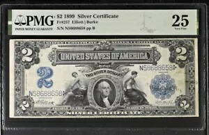 Fr 257 - 1899 $2 シルバー証明書 PMG 非常に細かい VF 25 ミニ舷窓