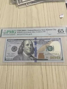 2009 $100 ファンシー シリアル 77777788 PMG 65