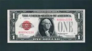 1928年 $1.00 法定入札レッドシールタイプ、「Low(AOOOO4223A)Puerto Rico~(AU)&EPQ」付き!!