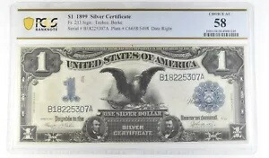 1899 $1 シルバー証明書 Fr#233 ラージノートチョイス AU 58 PCGS *0203