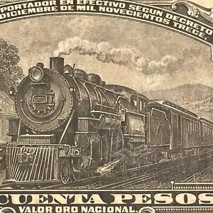 1913 メキシコ 50 ペソ紙幣 エスタド デ チワワ 1913 シリーズ A 希少な鉄道エンジン