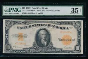 AC Fr 1173a 1922 $10 ゴールド証明書ラバ PMG 35 EPQ
