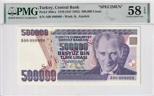 トルコ、500,000 リラ、1993、AUNC、p208cs、標本