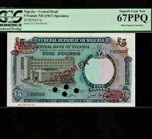 ナイジェリア 5 ポンド 1967 P-9s * PCGS Superb Gem Unc 67 PPQ * 標本 *