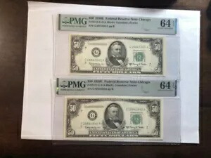 1950-E (2)$50 FRN シカゴ神父2112-G PCGS 64 EPQ シリアル G16841641A、G16841642A