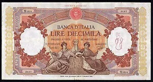 イタリア 10000 リラ 1961 P-89d VF (接頭辞 M )