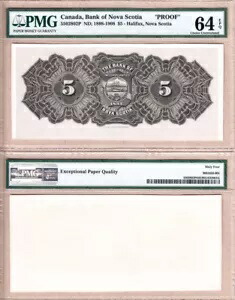 PMG UNC64 EPQ ノバスコシア銀行 $5 1898-1908 カラー バック プルーフ CH# 550-28-02P