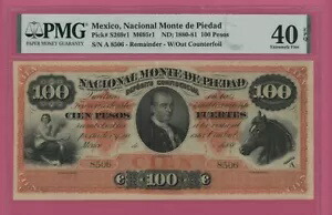 メキシコ 100 ペソ 1880-81 モンテ デ ピエダ ピック S269r1 PMG 40 非常に上質な EPQ。