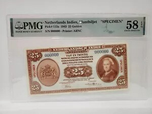 オランダ領インド 25 グルデン 1943 NICA SPECIMEN、PMG 58 EPQ、ピック 115s Choice AUNC