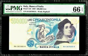500,000 リラ 1997 イタリア、イタリア銀行 ピック番号 118 PMG 66 EPQ 宝石 未流通