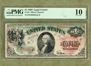 US 1869 $1 ワシントン レインボー ノート 法定通貨 FR 18 PMG 10